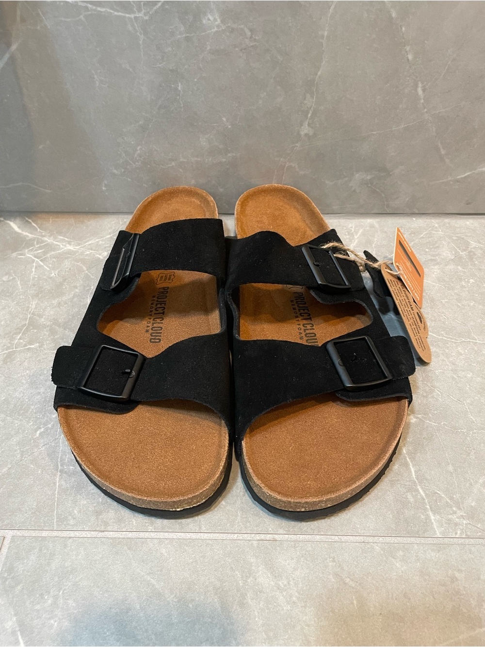Project Cloud Men's Black Suede Double-Buckle Sandals Size 9.5